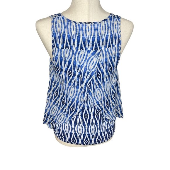 Anthropologie Meadow Rue Sleeveless Blue and White Aztec Tank Top Blouse Size XS - Picture 2 of 7